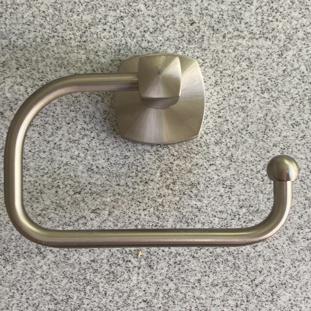 Brushed chrome, toilet paper holder, and double hook